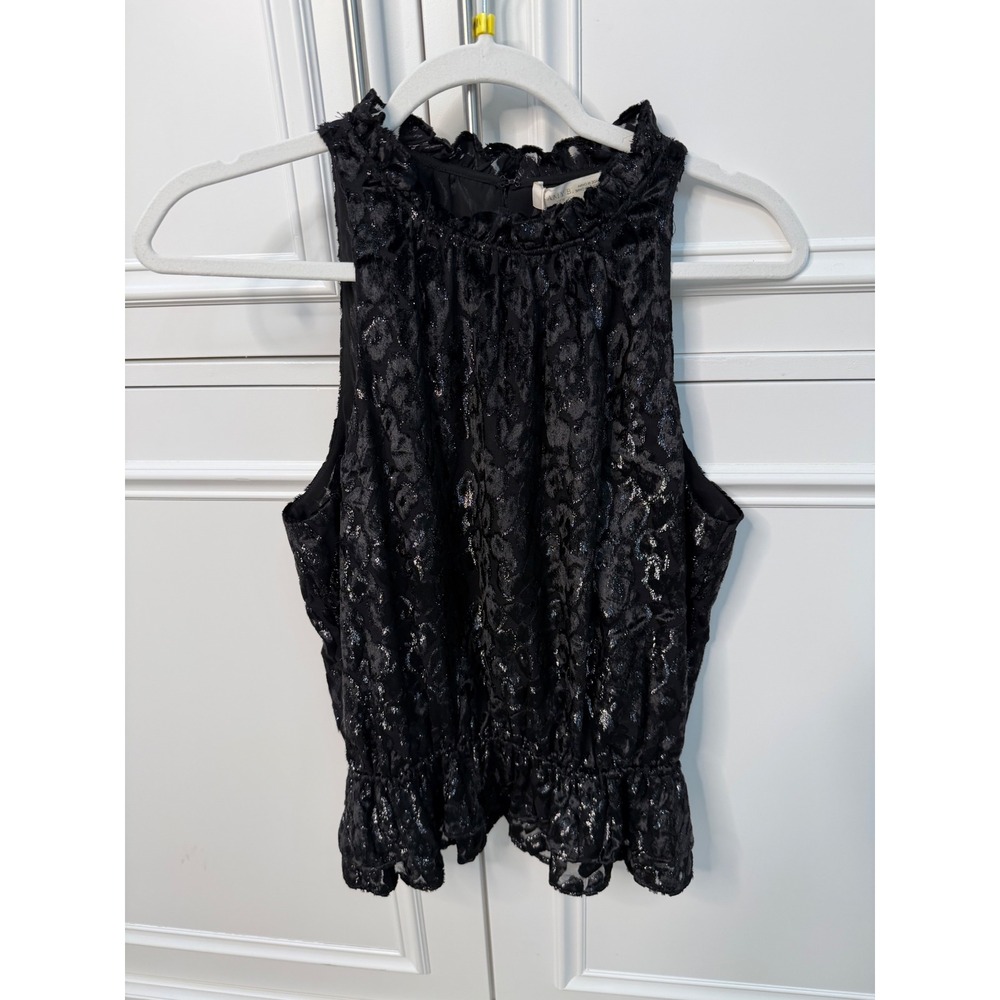 Ramy Brook Bobbi Blouse Womens M Black NWT Leopard Burnout Metallic Peplum Top